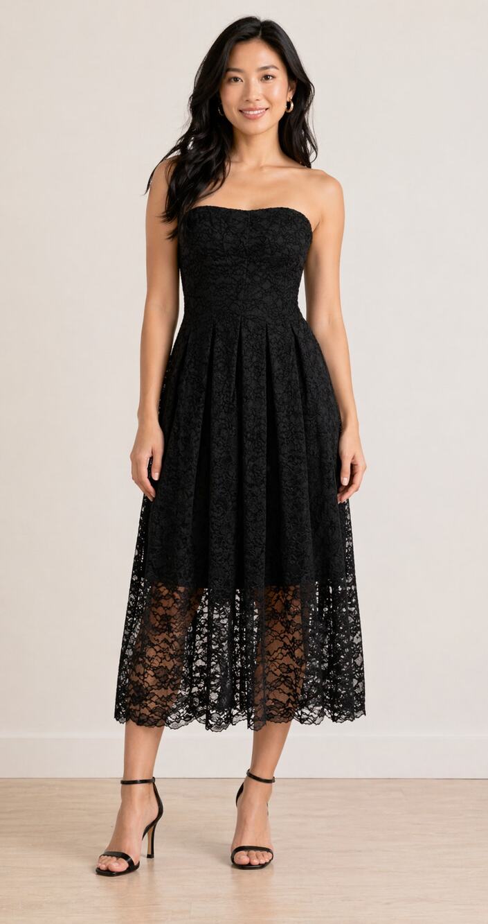 Antonio Melani Alecia Lace Sweetheart Strapless Midi Dress Womens 10 Black New